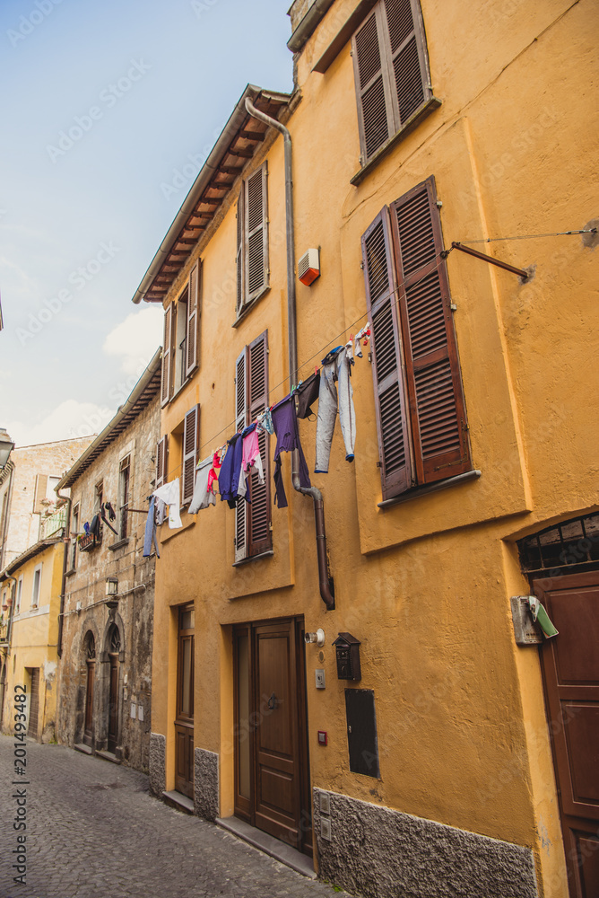 clothes drying outside the building in Orvieto, Rome suburb, Italy