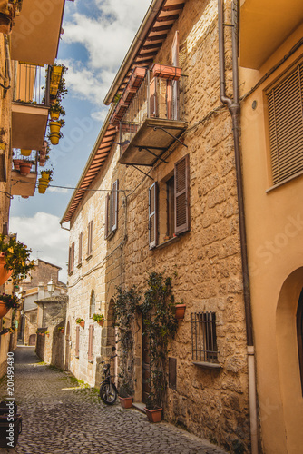 narrow street and buildings in Orvieto  Rome suburb  Italy