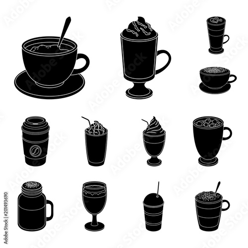 Different kinds of coffee black icons in set collection for design. Coffee drink vector symbol stock web illustration.