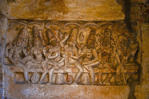 Carved idol on the inner wall of the kanchi Kailasanathar temple, Kanchipuram, Tamil Nadu, India. photo