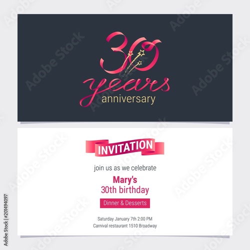 30 years anniversary invite vector illustration