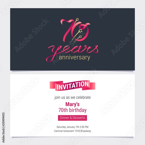 70 years anniversary invite vector illustration