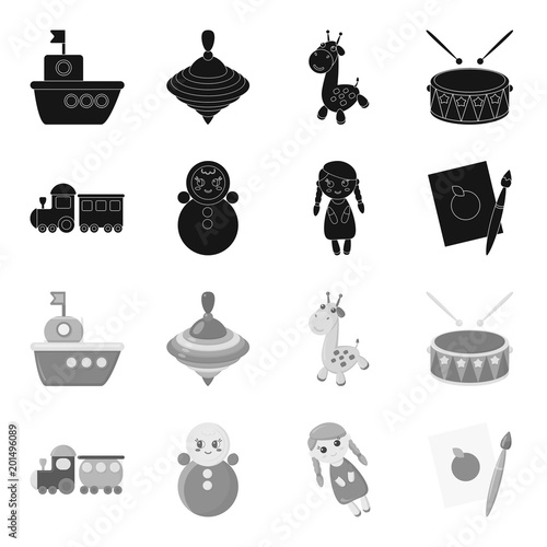 Train.kukla, picture.Toys set collection icons in black,monochrome style vector symbol stock illustration web.
