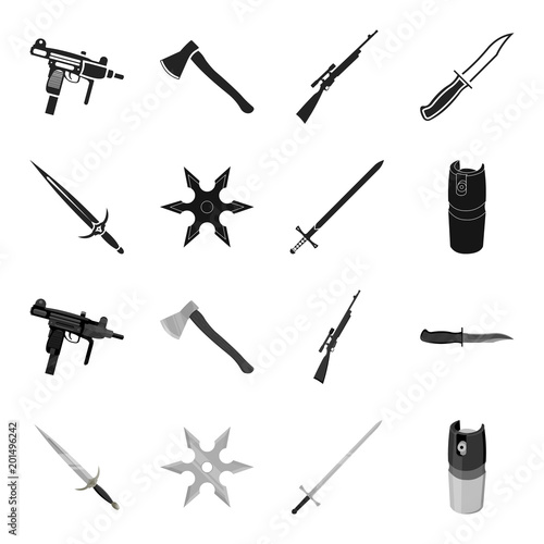 Sword, two-handed sword, gas balloon, shuriken. Weapons set collection icons in black,monochrome style vector symbol stock illustration web.