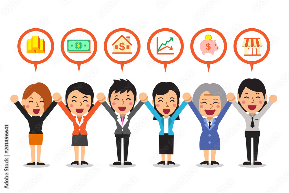 Vector cartoon business women talking about different investing options Vector cartoon business women talking about different investing options
