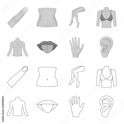 Back of the person, mouth, hand, ear. Part of the body set collection icons in outline,monochrome style vector symbol stock illustration web.