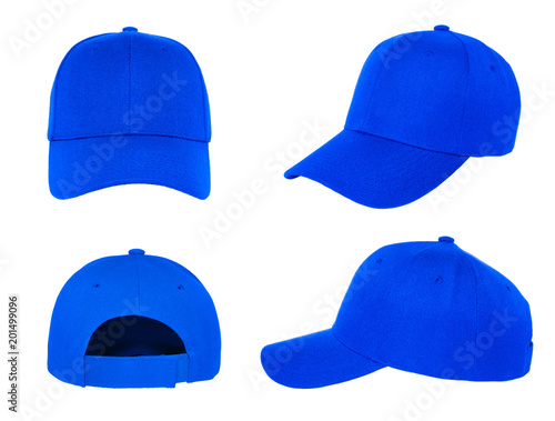 Photography blank blue baseball cap 4 view on white background