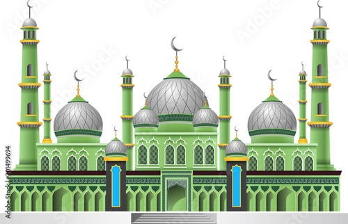 Islamic mosque building isolated on white background. Vector illustration