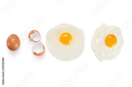 Obraz na płótnie Different condition of egg: raw, broken and fried w salonie