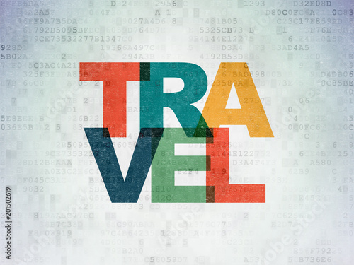 Tourism concept: Painted multicolor text Travel on Digital Data Paper background