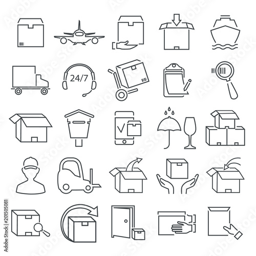 Delivery service line icons set for web and mobile design