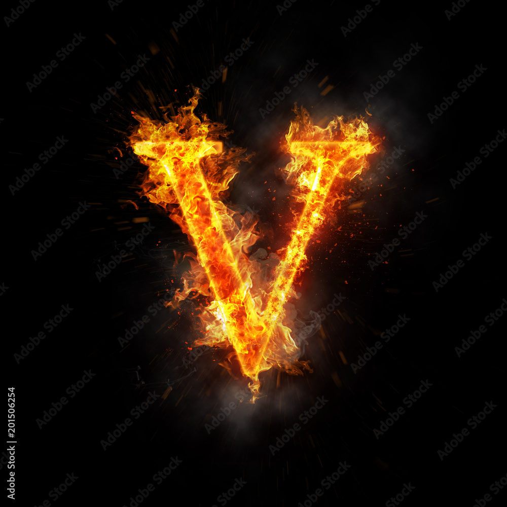 Fire letter v of burning flame. Stock Illustration | Adobe Stock