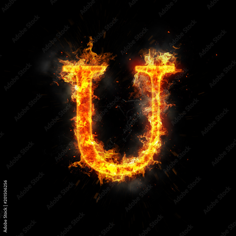 Fototapeta premium Fire letter u of burning flame.