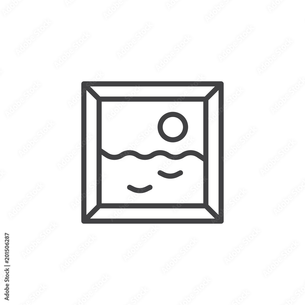 Art gallery picture outline icon. linear style sign for mobile concept and web design. Seascape picture simple line vector icon. Symbol, logo illustration. Pixel perfect vector graphics