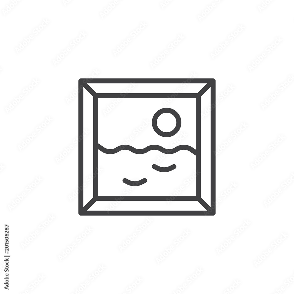 Art gallery picture outline icon. linear style sign for mobile concept and web design. Seascape picture simple line vector icon. Symbol, logo illustration. Pixel perfect vector graphics Art gallery picture outline icon. linear style sign for mobile concept and web design. Seascape picture simple line vector icon. Symbol, logo illustration. Pixel perfect vector graphics