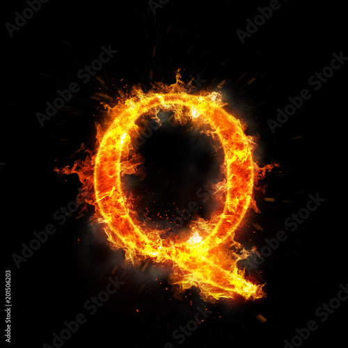 Fire letter q of burning flame.