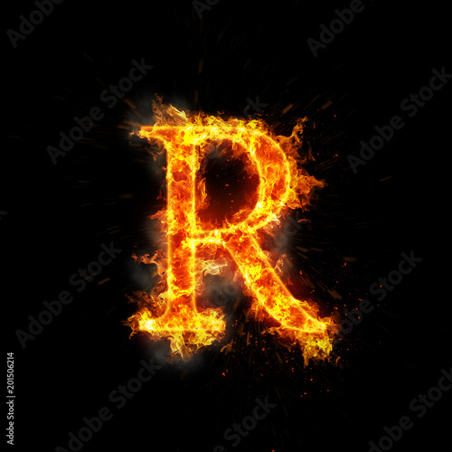 Fire letter r of burning flame.