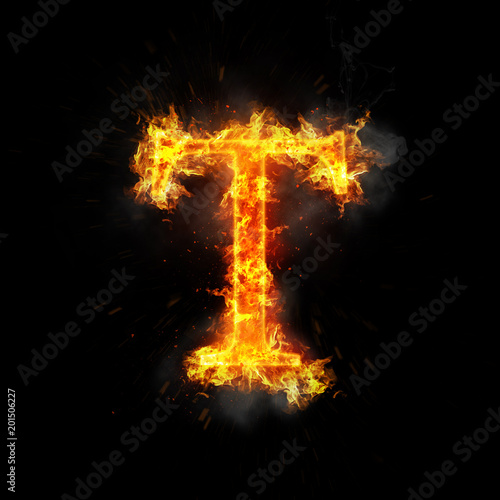 Fire letter t of burning flame.