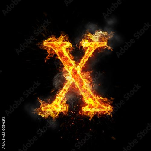 Fire letter x of burning flame.