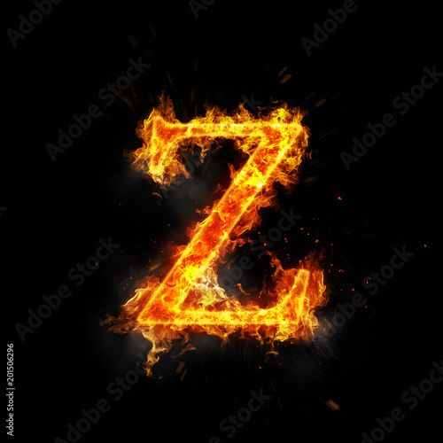 Fire letter z of burning flame.