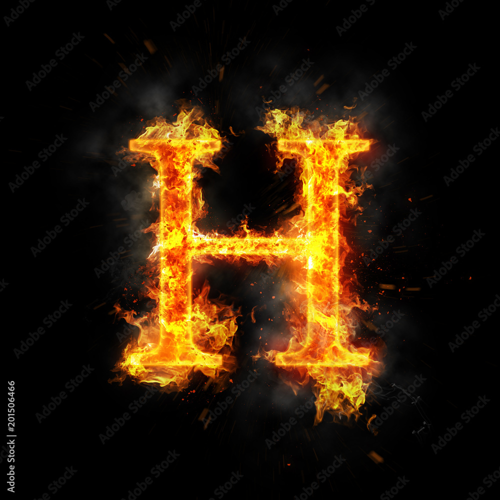 Fototapeta premium Fire letter H of burning flame.