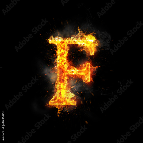 Fire letter F of burning flame.