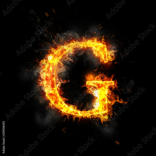 Fire letter G of burning flame.