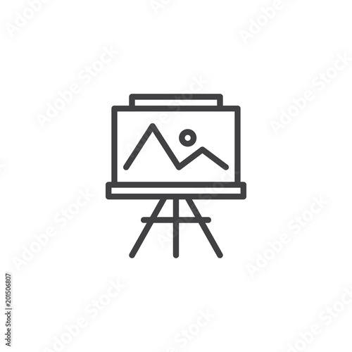 Easel with painting outline icon. linear style sign for mobile concept and web design. Landscape picture simple line vector icon. Symbol, logo illustration. Pixel perfect vector graphics