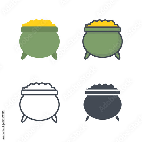 Golden Pot with coins patrick's day holidays vector icon flat line silhouette colored