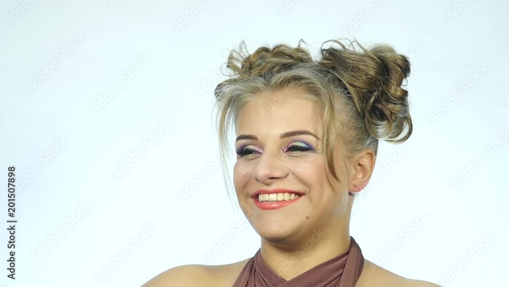 funny surprised blondie woman being laughing. Concept of happy emotions. slow motion funny surprised blondie woman being laughing. Concept of happy emotions. slow motion