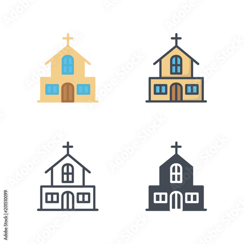 Church easter holidays icon vector flat line colored sillhouete