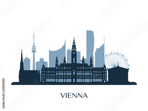 Vienna skyline, monochrome silhouette. Vector illustration. photo