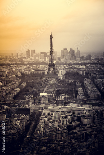 Aerial cityscape of Paris, France, with the Eiffel tower seen from the Tour Montparnasse © EwaStudio