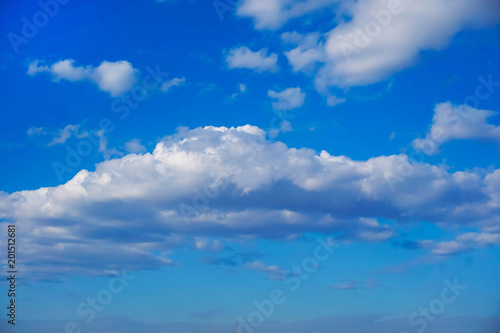 background texture of white clouds in a bright blue spring sky