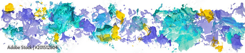 long border of gouache watercolor hand drawn paper color stains isolated on a white background as an element for your text design, web, label, card, backdrop, tag and other decor. esp 10 vector.