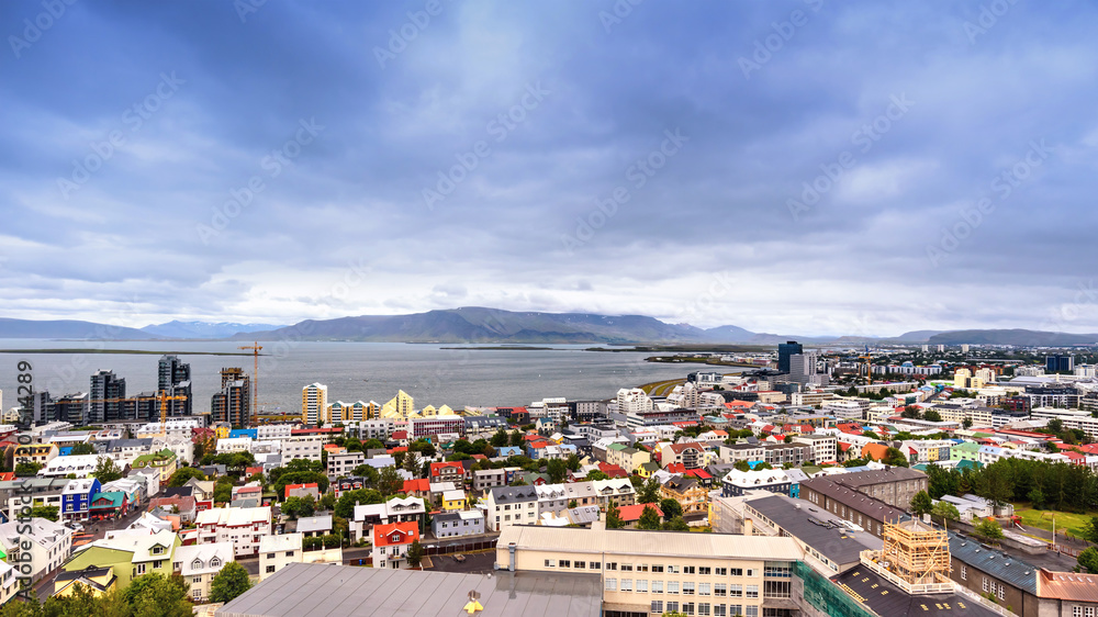 Beautiful aerial view of Reykjavik, city of Iceland