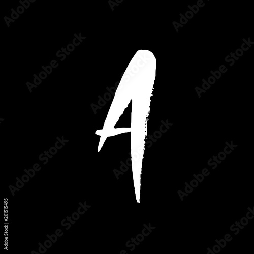 Letter A. Handwritten by dry brush. Rough strokes textured font. Vector illustration. Grunge style alphabet.