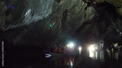 Floating inside Underground river by boat, Sabang, Philippines