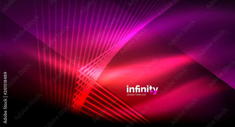 Fototapeta premium Shiny straight lines on dark background, techno digital modern template