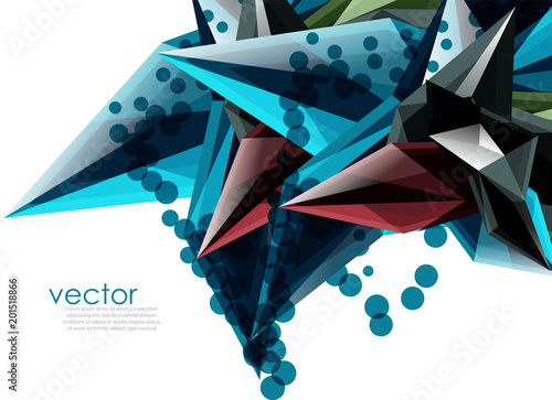 Color glass crystals on white background, geometric abstract composition with glass gemstones and copyspace, background template