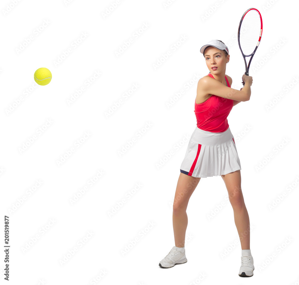 Woman tennis player isolated (with ball ver)