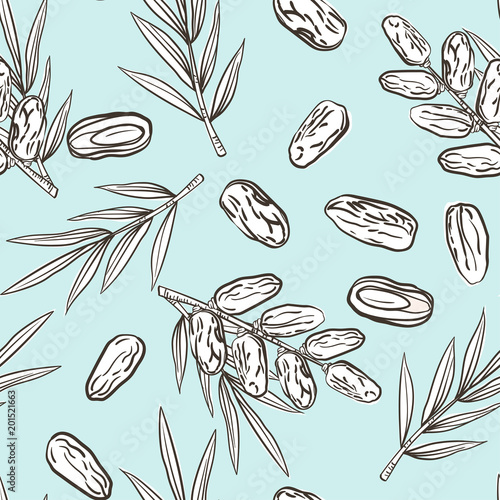 Seamless pattern with date fruits and palms