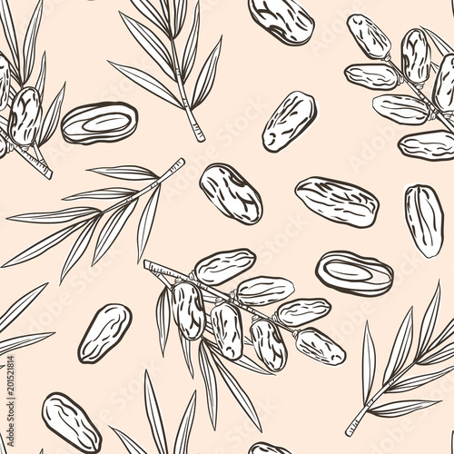 Seamless pattern with date fruits and palms