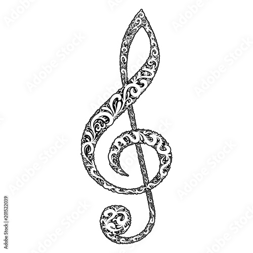 Treble clef art, doodle clef musical note