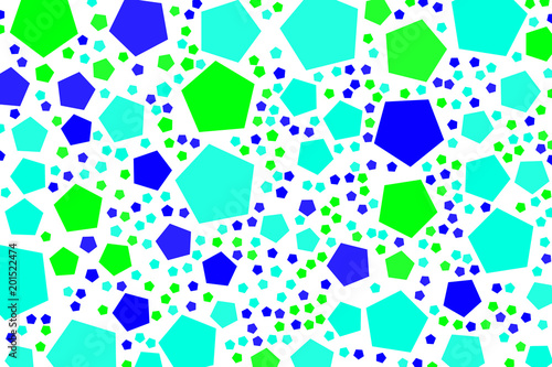 Abstract colored pentagon shape pattern. Messy, art, vector & white.