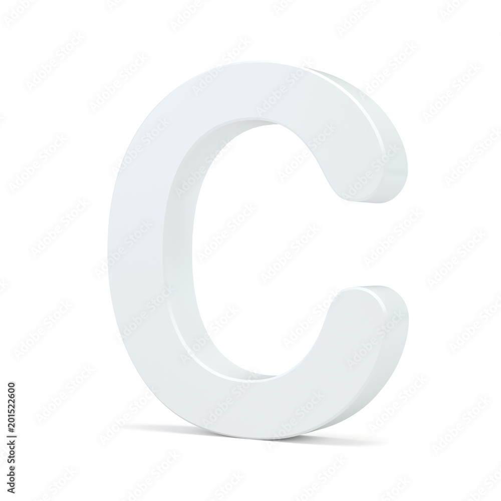 White letter C isolated on white background. 3d rendering.