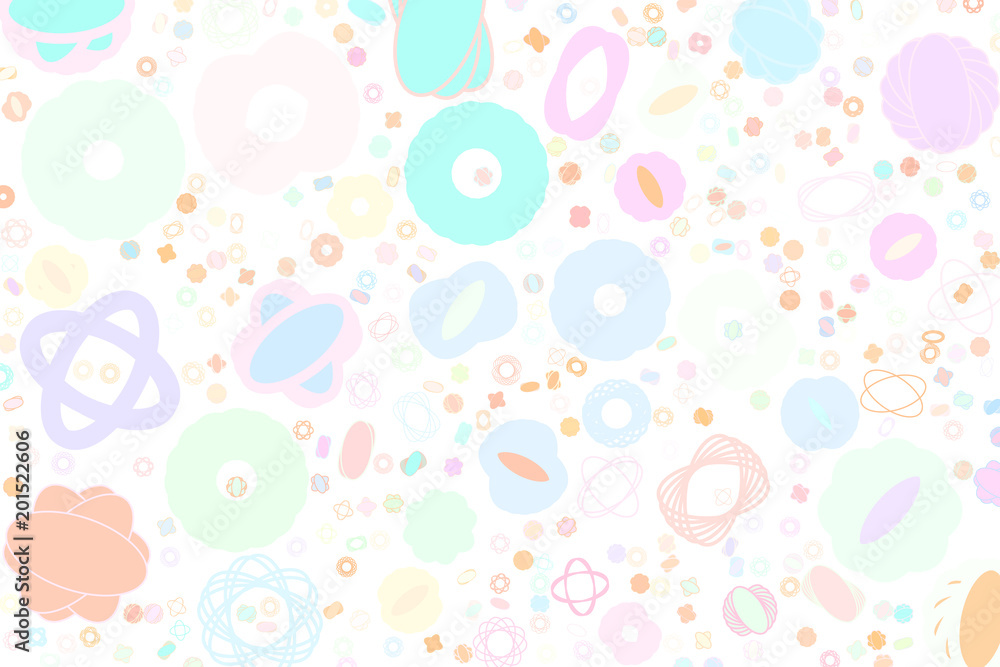 Abstract colored oval & mixed shape pattern. Bubbles, repeat, geometric & graphic.