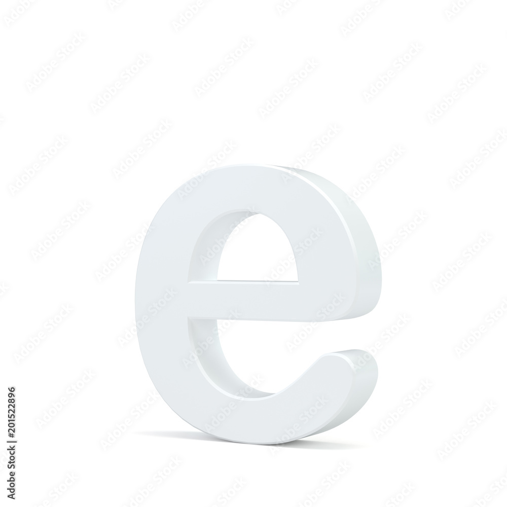 White small letter E isolated on white background. 3d rendering. White small letter E isolated on white background. 3d rendering.