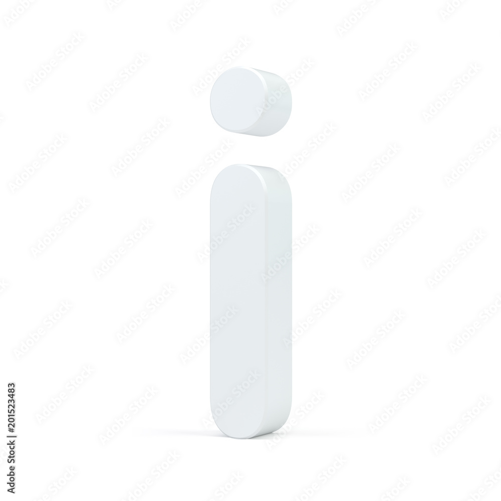 White small letter I isolated on white background. 3d rendering. White small letter I isolated on white background. 3d rendering.