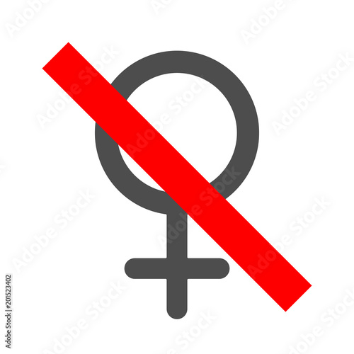 NO WOMEN allowed sign. Female forbidden. Men only symbol. Vector icon.
